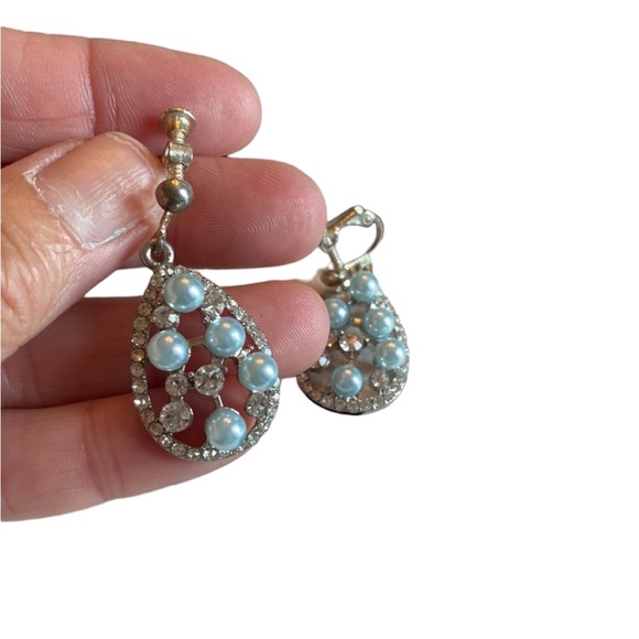 Teardrop Rhinestone Clip Earrings - Picture 2 of 3